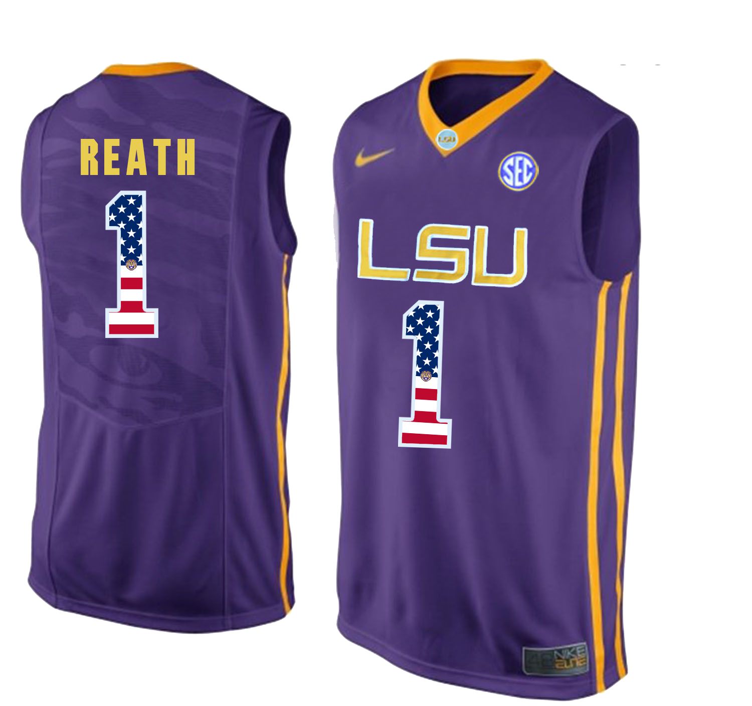 Men LSU Tigers #1 Reath Purple Flag Customized NCAA Jerseys